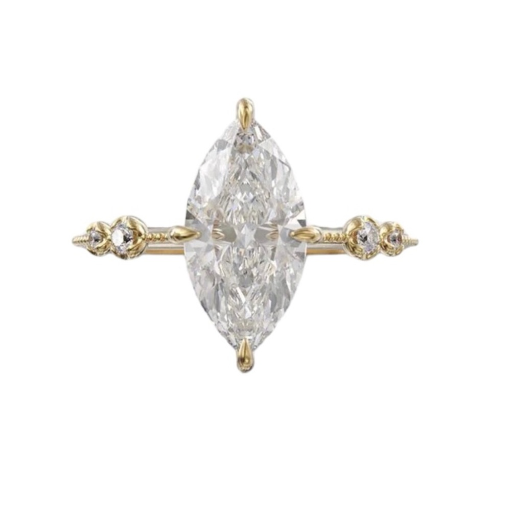 Dainty Set 1 Carat Marquis Cut Simulated Diamond Ring - Picture 7 of 9